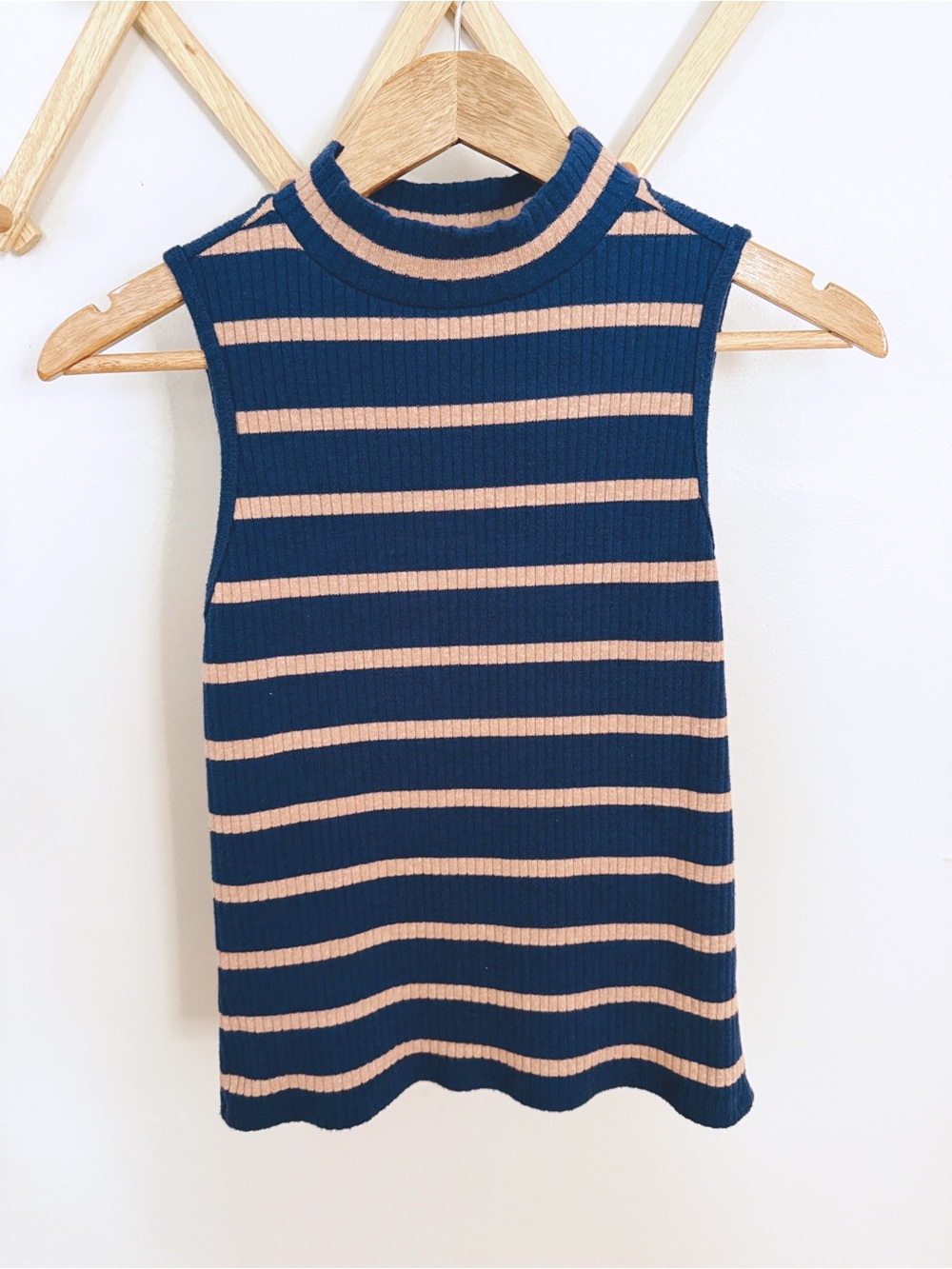 Sonoma Navy and Beige Striped Mock Neck Tank